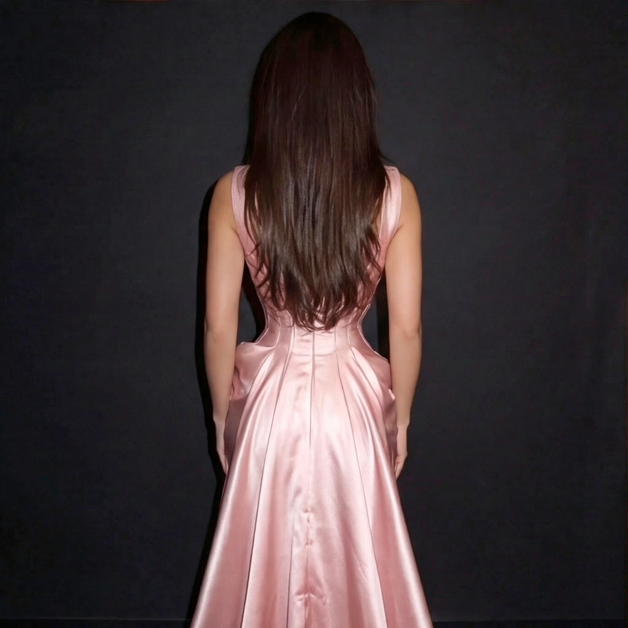 Blush Pink Satin Corset Gown with Sweetheart Neckline, Sculpted Waist, Draped Skirt and High Slit