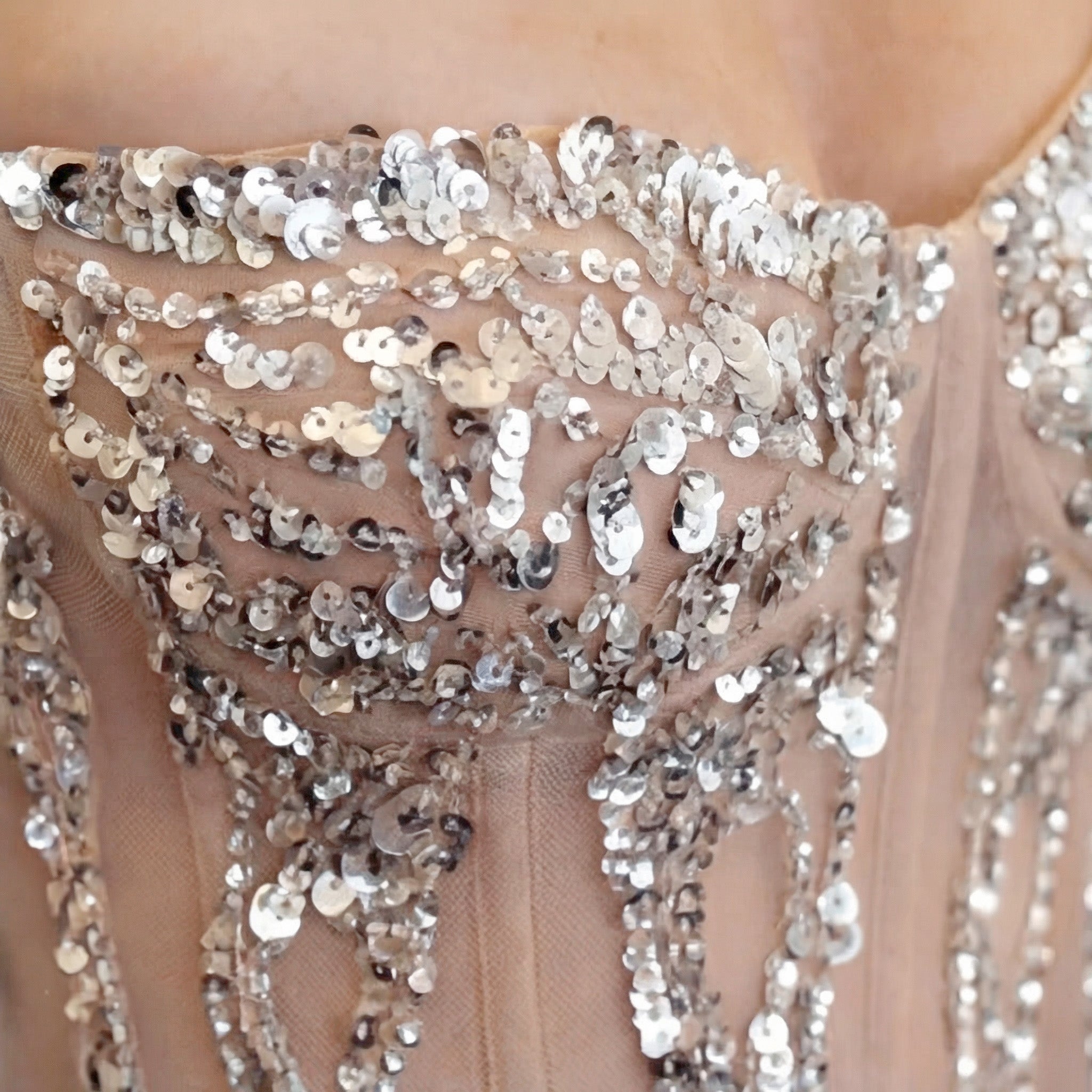 Silver One-Shoulder Illusion Evening Gown - Crystal Rain Sequin Mermaid Dress with High Slit