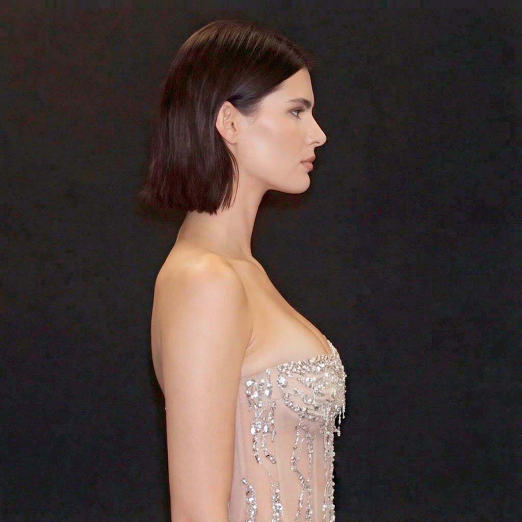 Silver One-Shoulder Illusion Evening Gown - Crystal Rain Sequin Mermaid Dress with High Slit