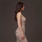 Nude Illusion Crystal Embellished Mermaid Gown - Strapless Sweetheart Neckline with Plunging V-Bust