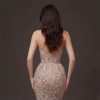 Nude Illusion Crystal Embellished Mermaid Gown - Strapless Sweetheart Neckline with Plunging V-Bust