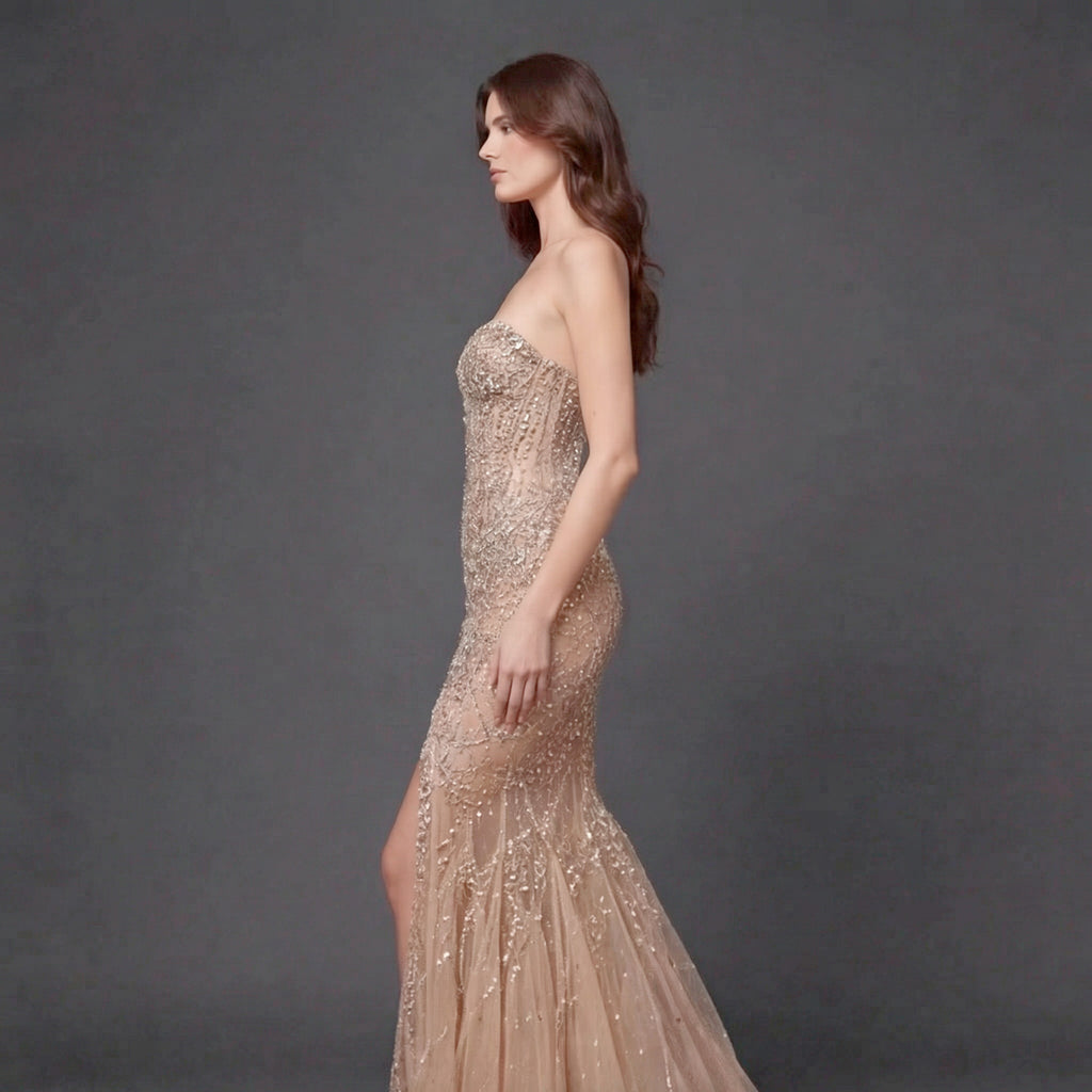 Mauve Matte Structured Evening Gown - Architectural Off-Shoulder Bodice and Voluminous Sculptural Skirt
