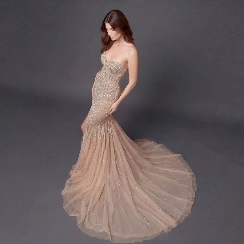 Mauve Matte Structured Evening Gown - Architectural Off-Shoulder Bodice and Voluminous Sculptural Skirt