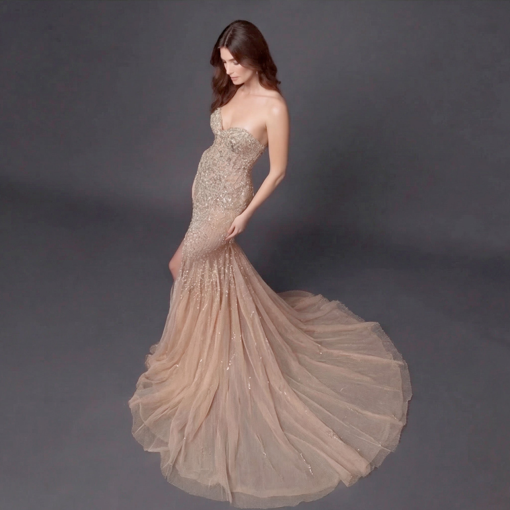 Mauve Matte Structured Evening Gown - Architectural Off-Shoulder Bodice and Voluminous Sculptural Skirt