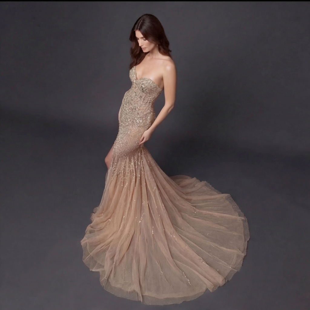 Mauve Matte Structured Evening Gown - Architectural Off-Shoulder Bodice and Voluminous Sculptural Skirt