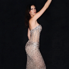 Silver Sequin Mermaid Formal Gown - Architectural Sheer Beaded Bodice with High Leg Slit