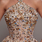 Gold & Turquoise Architectural Crystal Embellished Corset Peplum Mermaid Gown with High Slit