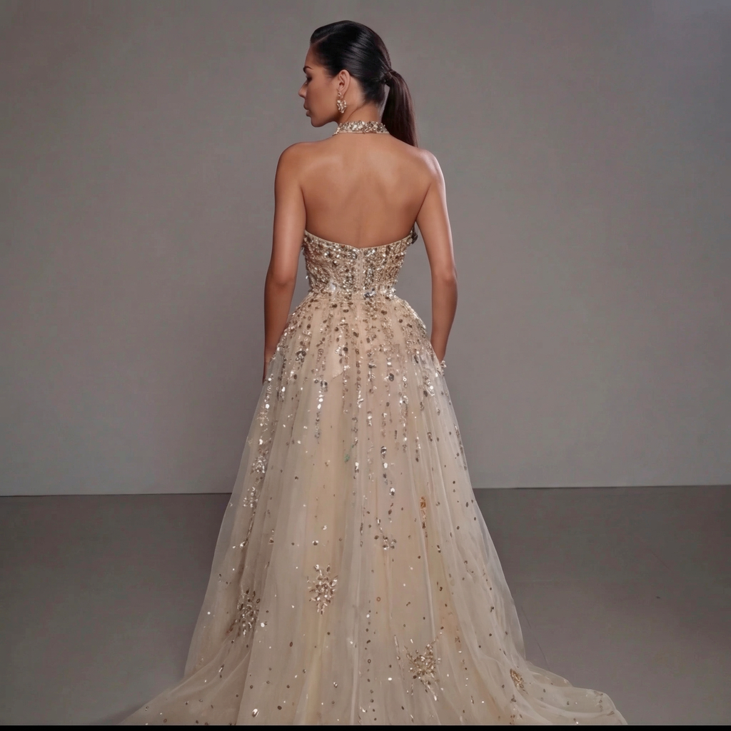 Gold & Turquoise Architectural Crystal Embellished Corset Peplum Mermaid Gown with High Slit