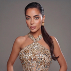 Gold & Turquoise Architectural Crystal Embellished Corset Peplum Mermaid Gown with High Slit