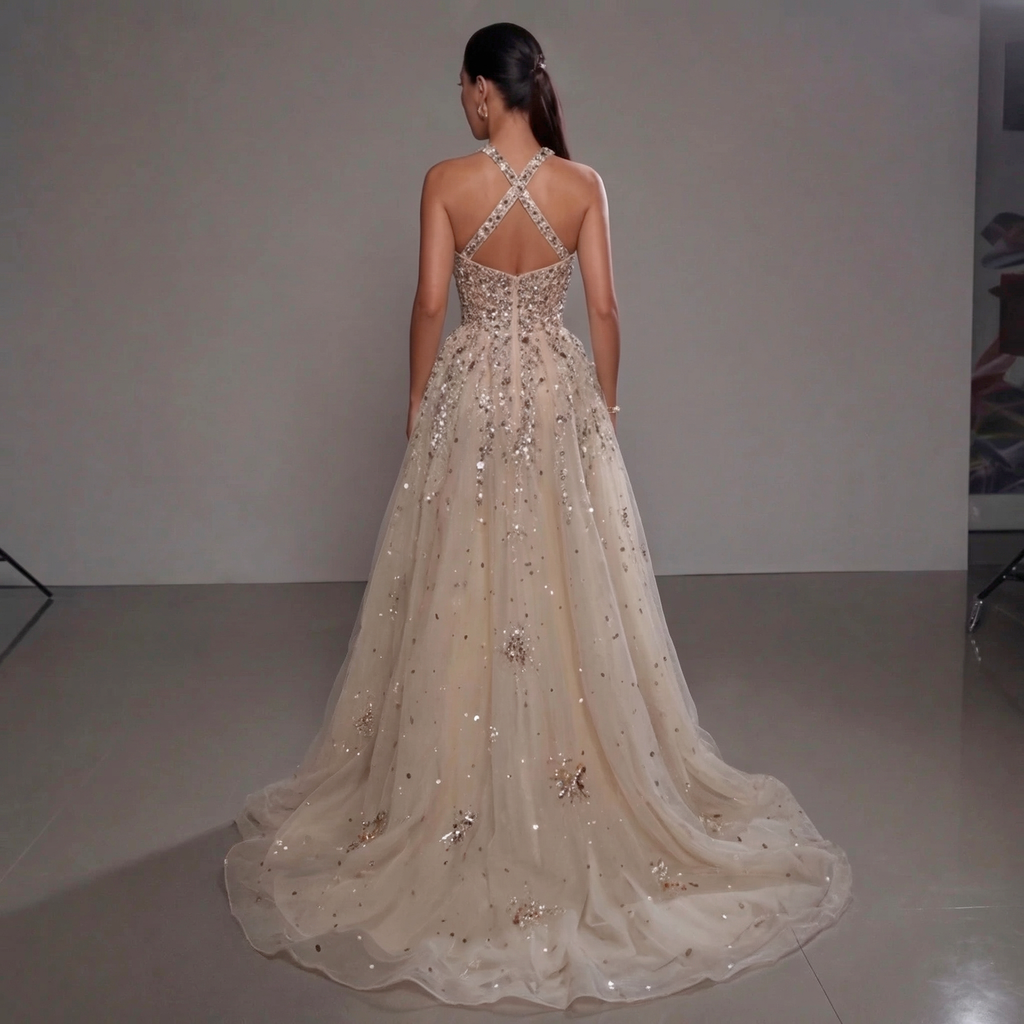 Gold & Turquoise Architectural Crystal Embellished Corset Peplum Mermaid Gown with High Slit