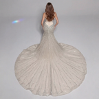 Champagne Gold Crystal Embellished Strapless Mermaid Gown with Architectural Peplum