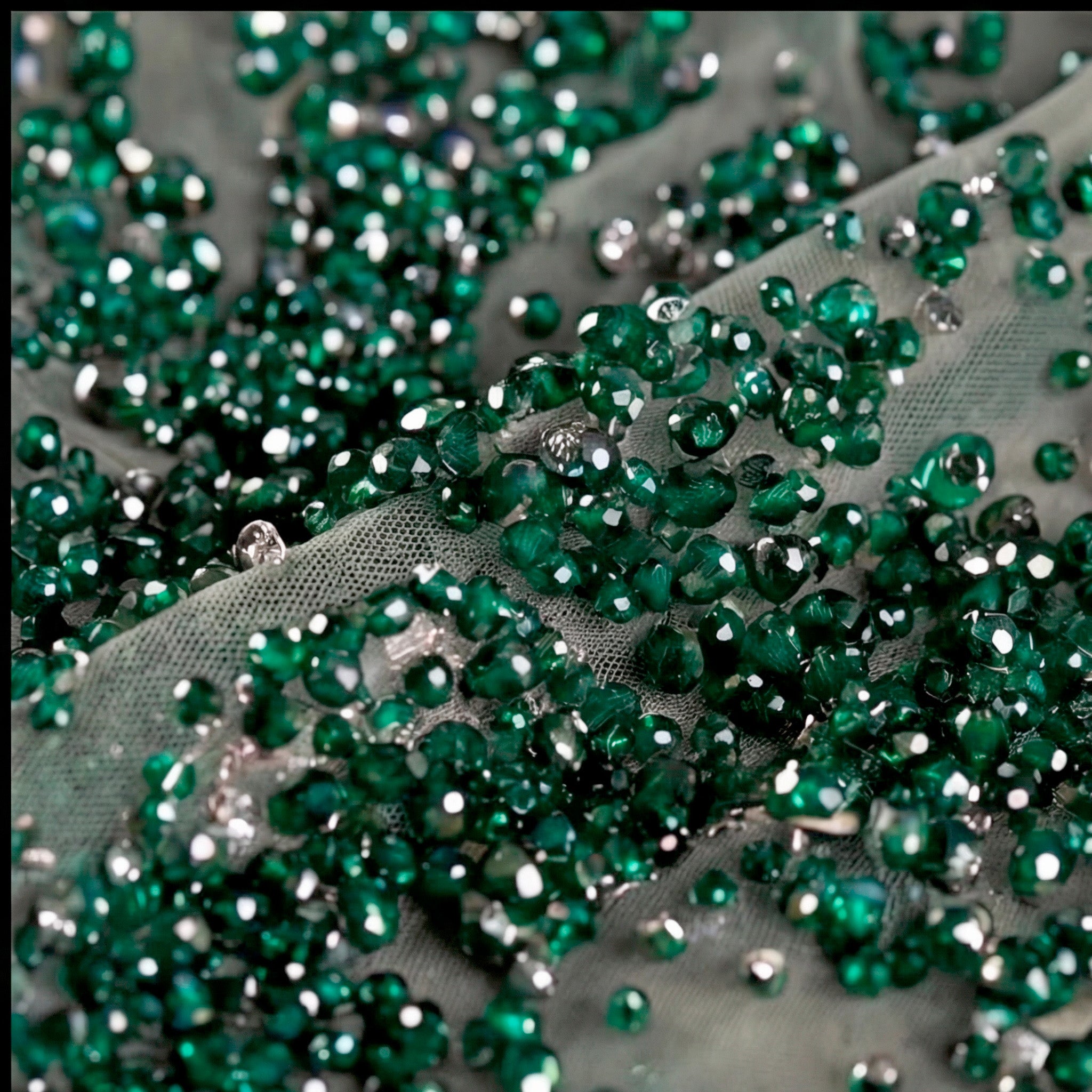 Emerald Green Crystal Embellished Architectural Peplum Strapless Mermaid Gown with Train