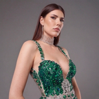 Emerald Green Crystal Embellished Deep V-Neck Mermaid Gown with Architectural Waist Detail and High Slit