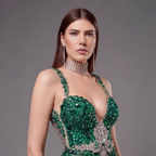 Emerald Green Crystal Embellished Deep V-Neck Mermaid Gown with Architectural Waist Detail and High Slit