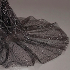 Black Halter Neck Mermaid Gown with Sheer Illusion Bodice, Crystal Embellishments, High Slit and Sparkling Tulle Train