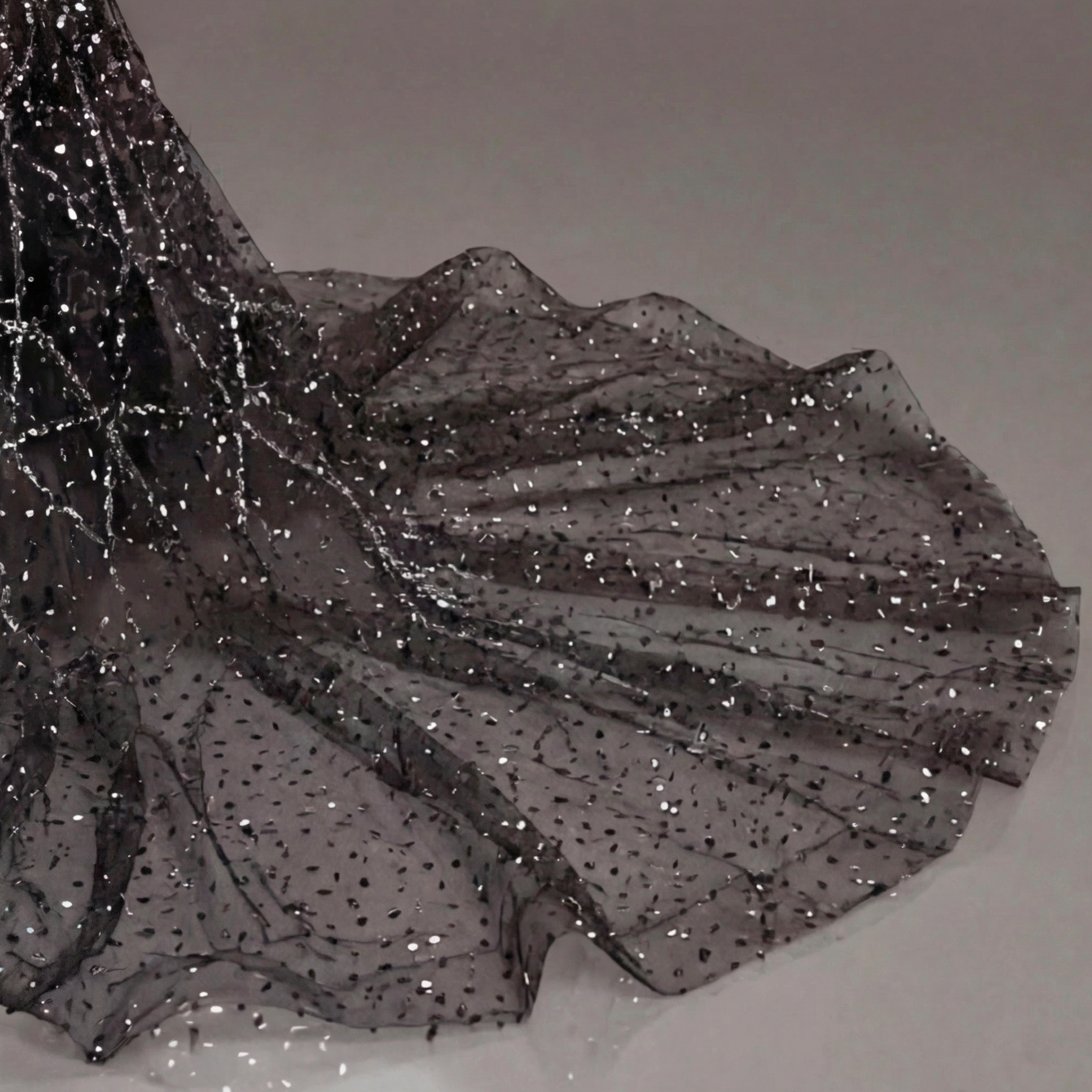 Black Halter Neck Mermaid Gown with Sheer Illusion Bodice, Crystal Embellishments, High Slit and Sparkling Tulle Train