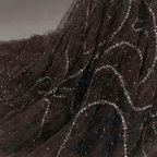 Black Crystal Embellished Ball Gown with High Neck, Sheer Corset Bodice, Dramatic Train and High Slit