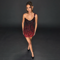 One-Shoulder Sequin Flame Mini Dress – Black to Red Ombre Bodycon Party Dress