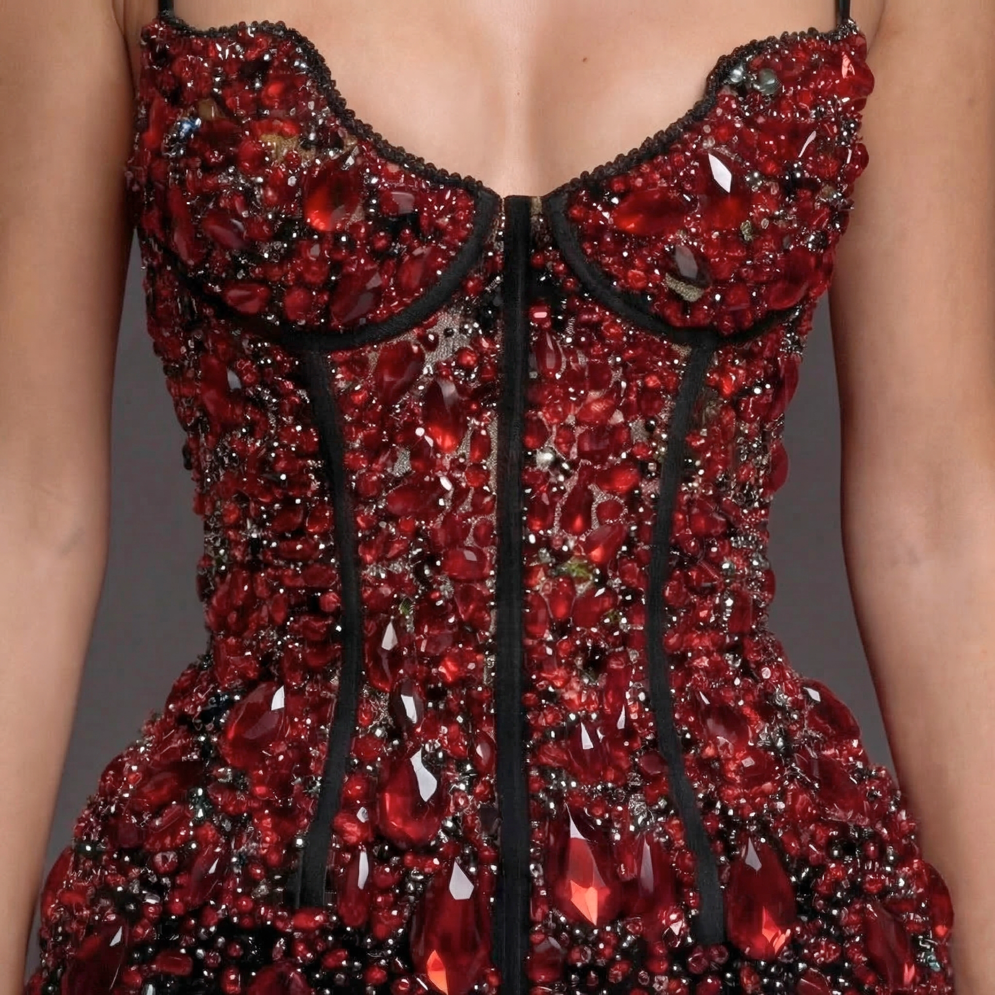 Red Crystal Embellished Corset Minidress - Luxury Sequin Strapless Cocktail Dress
