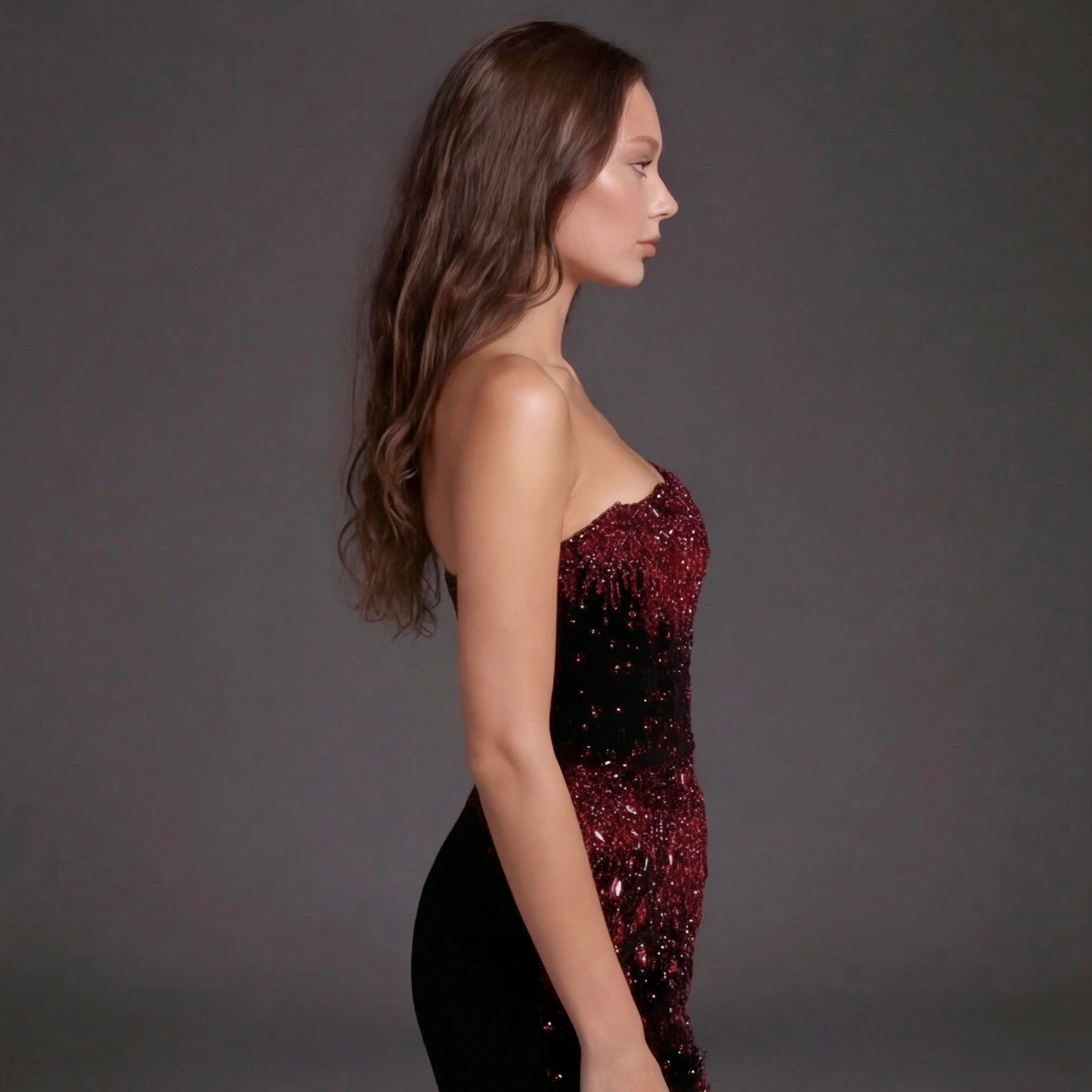 Burgundy Beaded Velvet Corset Mini Dress – Strapless Sweetheart Neckline Cocktail Dress