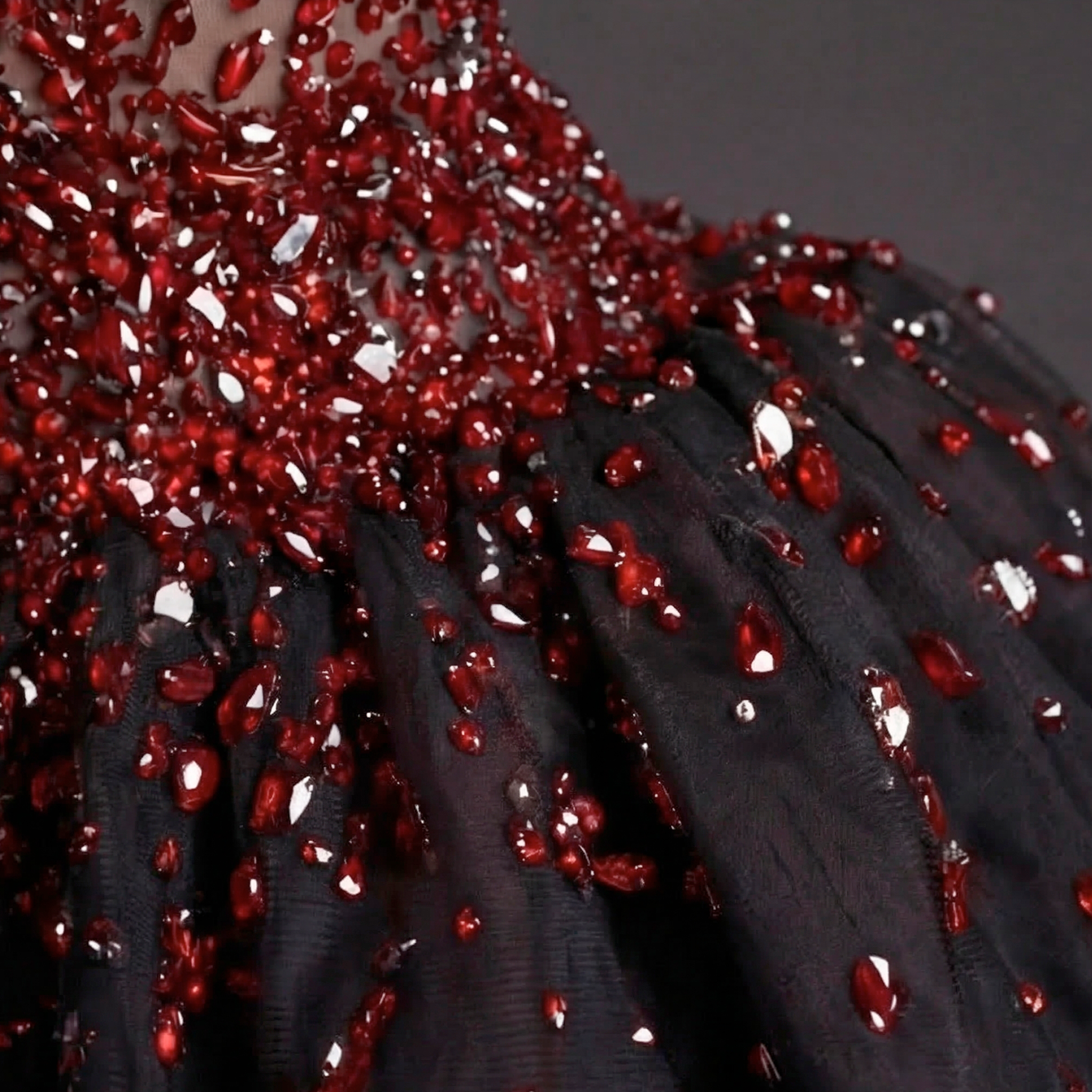 Sheer Beaded Corset Babydoll Dress – Burgundy Sequin Bustier with Black Tulle Puff Skirt