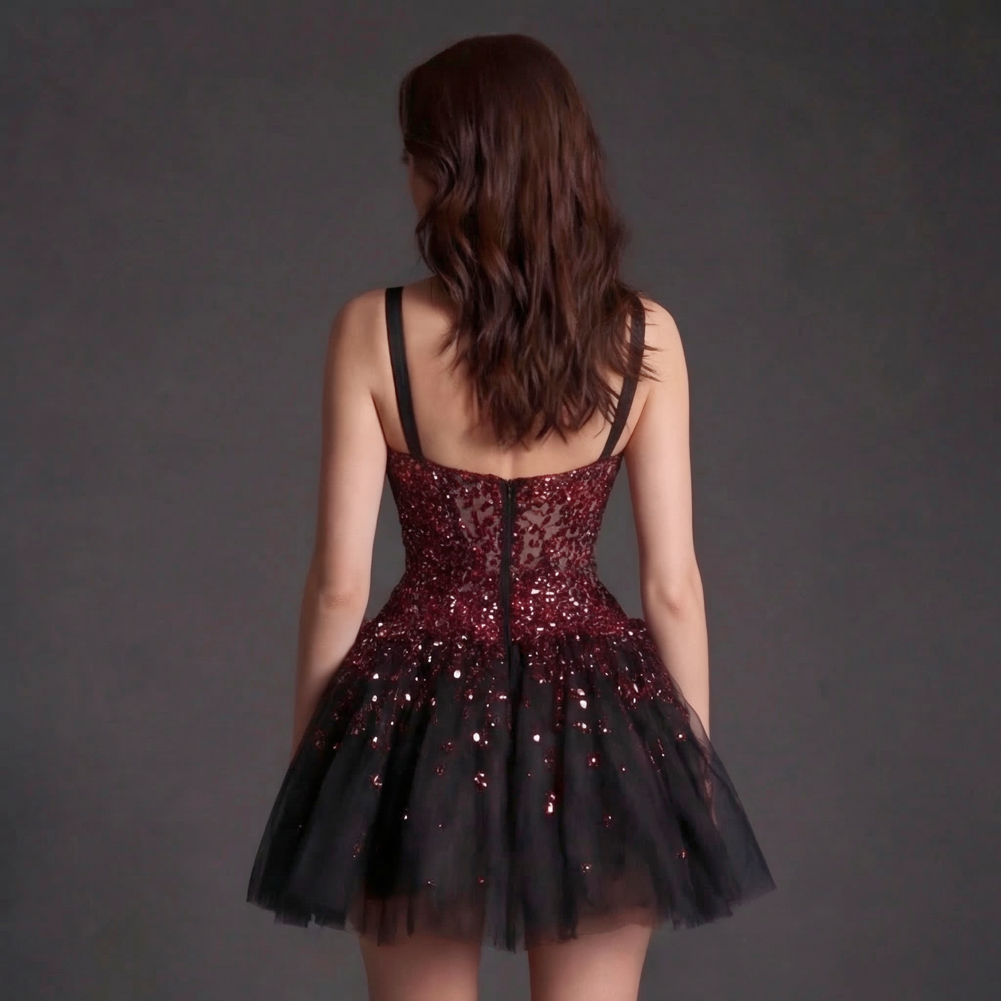 Sheer Beaded Corset Babydoll Dress XL