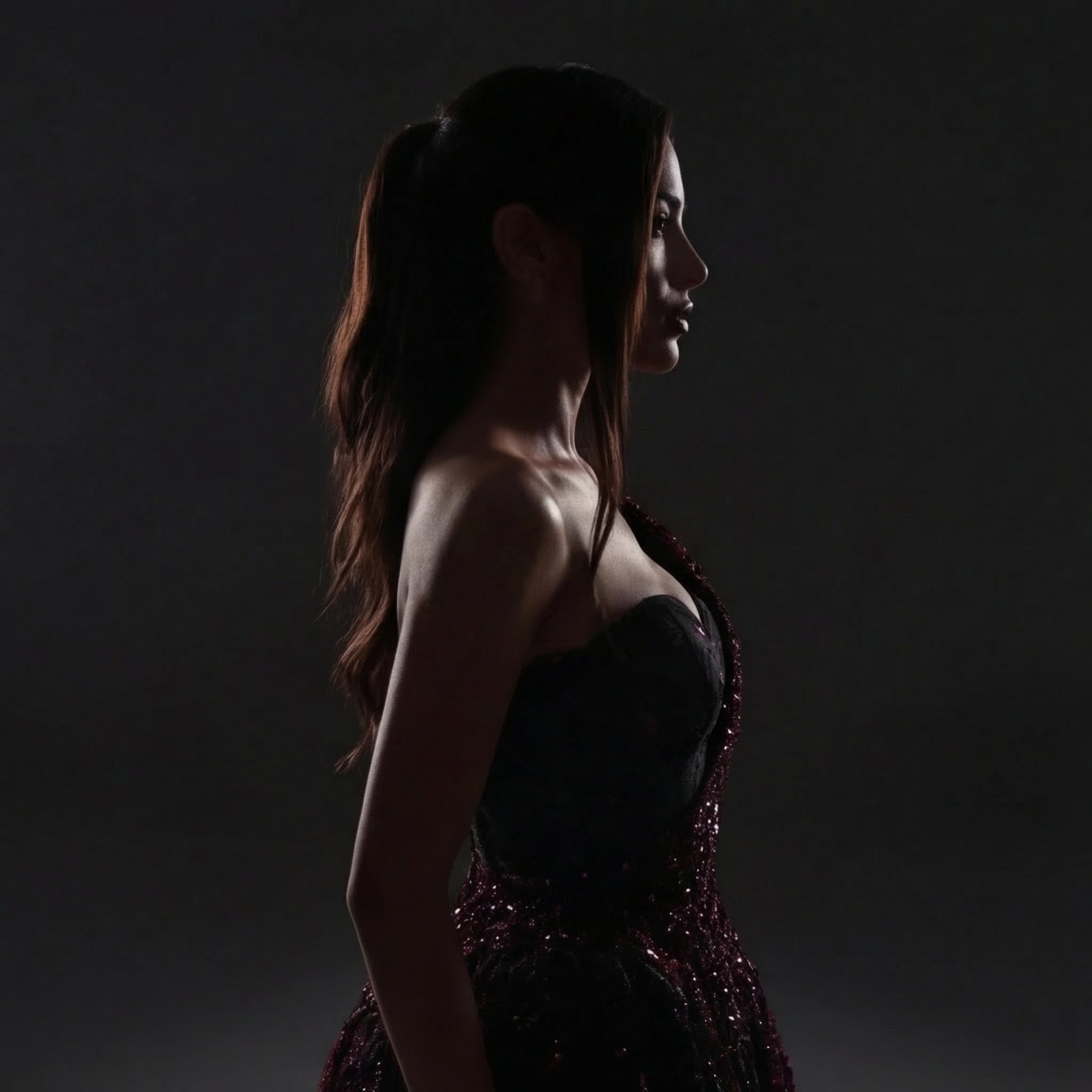 One-Shoulder Sheer Corset Mini Dress – Black & Red Sequin Flame Print with Crystal Strap Detail