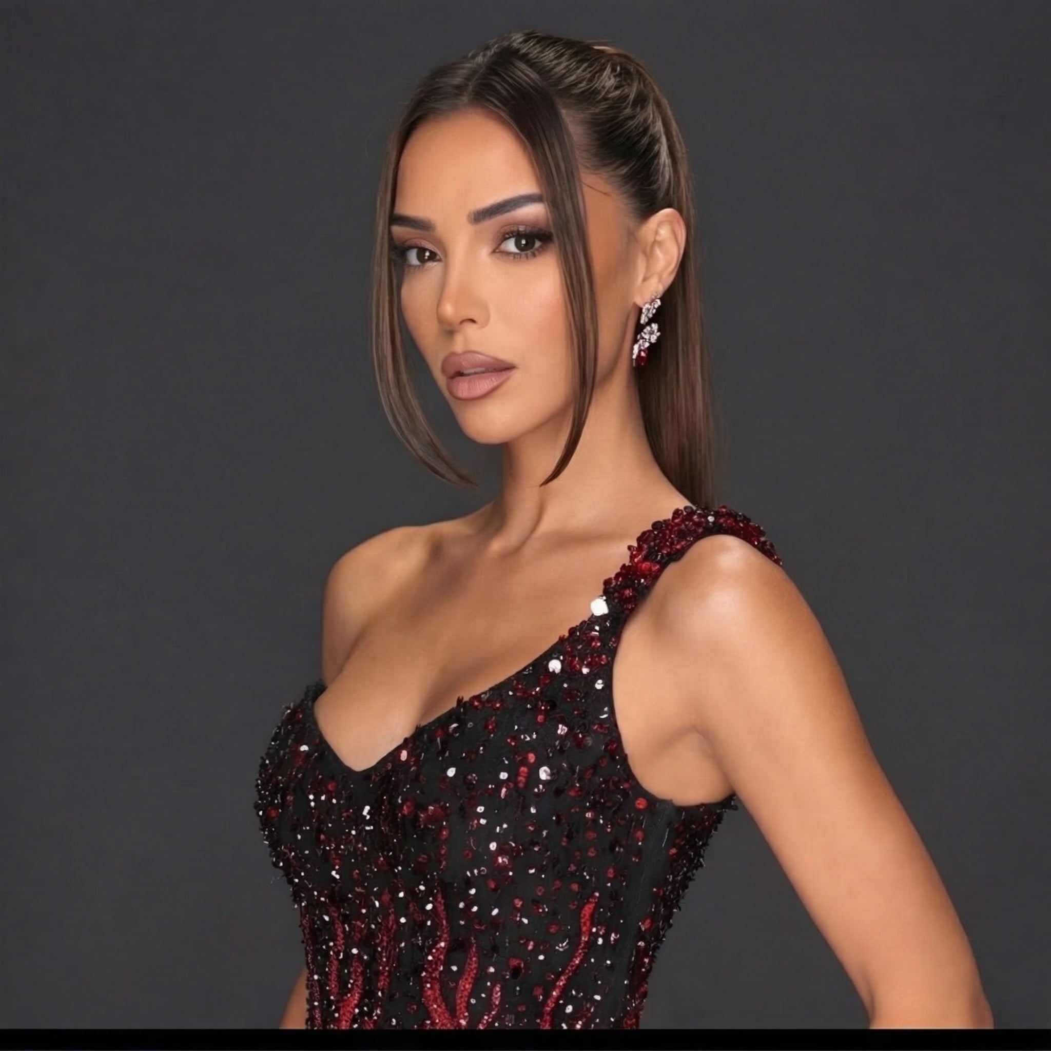 One-Shoulder Sequin Flame Mini Dress – Black to Red Ombre Bodycon Party Dress