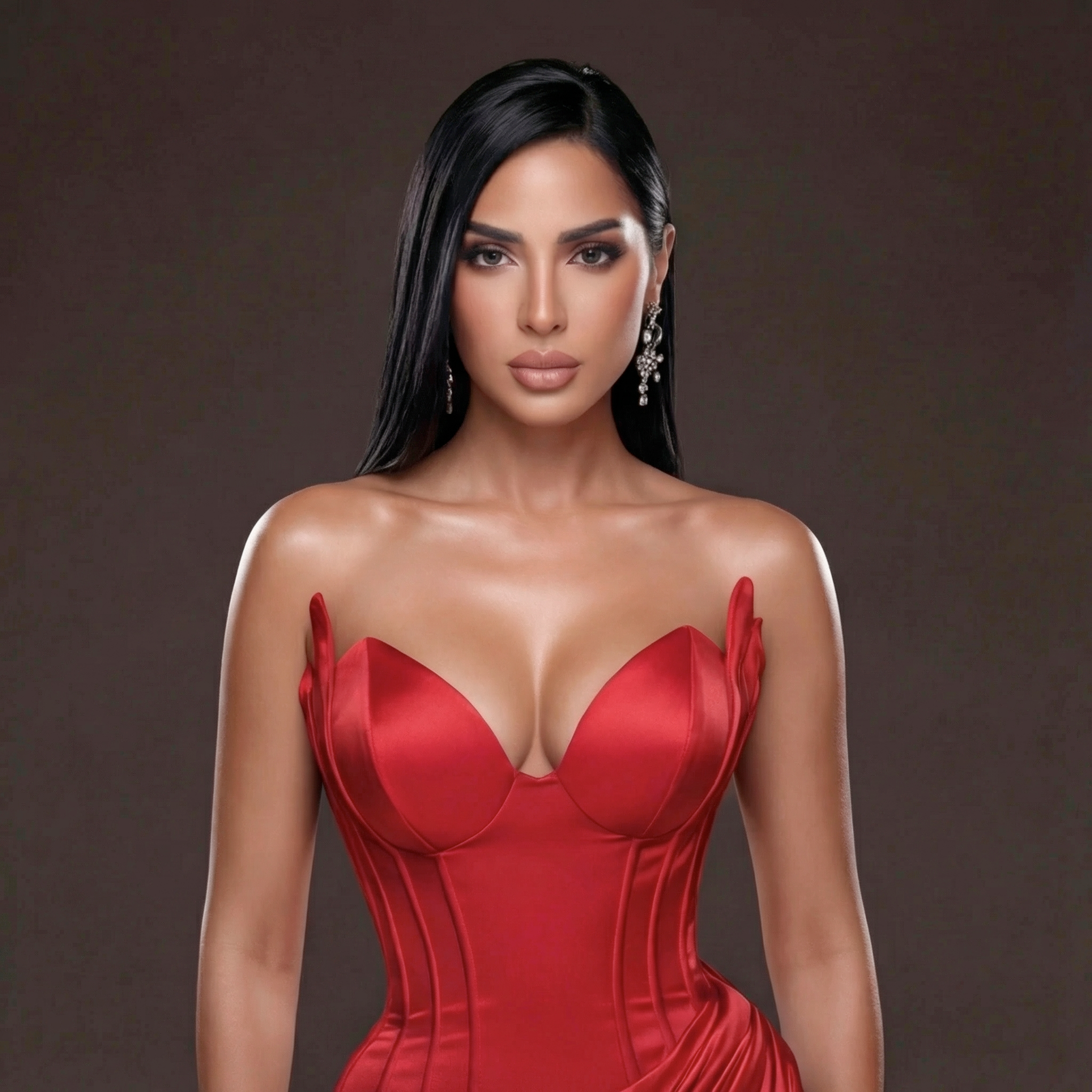 Red Satin Corset Mermaid Gown – Strapless Sweetheart Evening Dress with High Slit & Draped Skirt