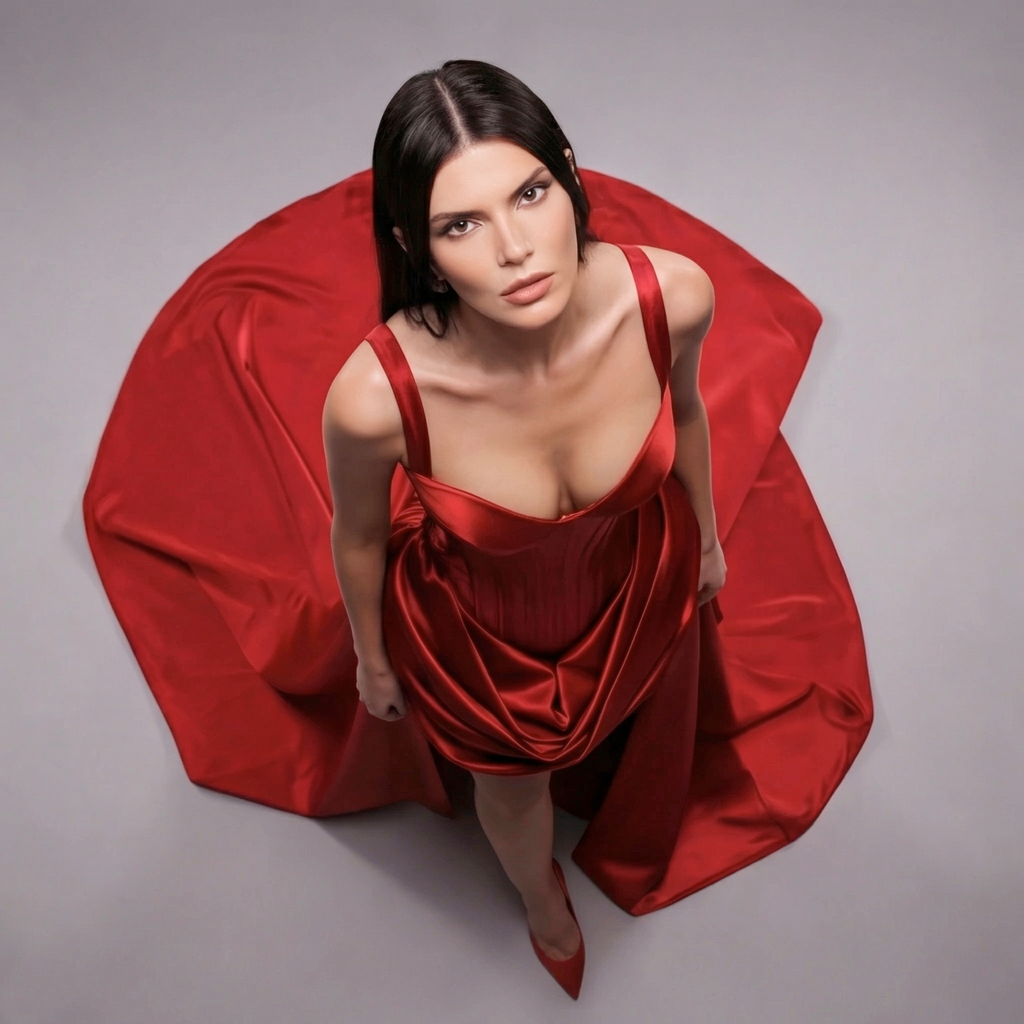 Red Satin Corset Evening Gown – Sweetheart Bustier Dress with Draped High Slit & Long Train