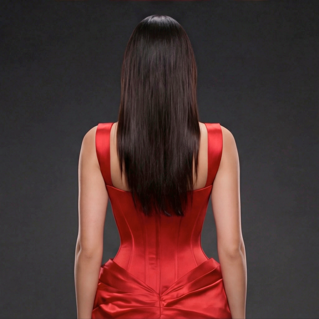 Scarlet Satin Sculpted Evening Dress – Corset Bustier Gown with Ruched Draping, High Slit & Train