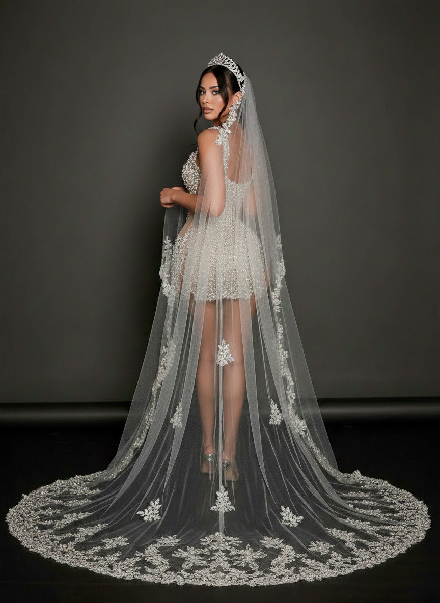 Ivory Crystal Embellished Bridal Mini Dress – Sweetheart Corset Wedding Dress with Illusion Cutouts